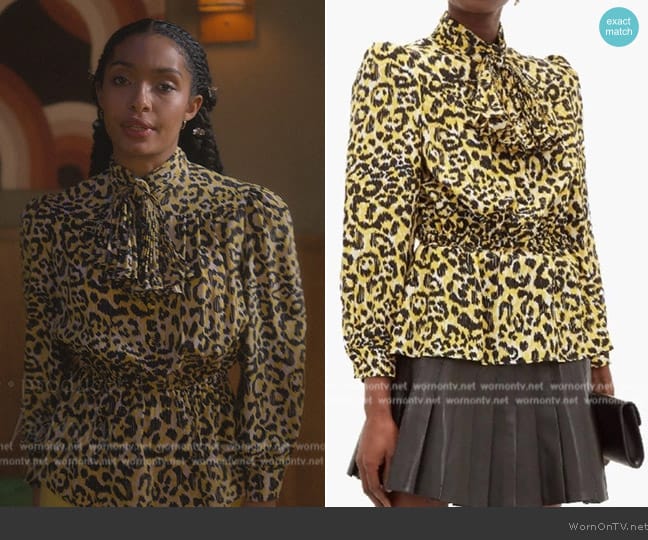 Gucci Yellow Leopard Print Blouse worn by Zoey Johnson (Yara Shahidi) on Grown-ish