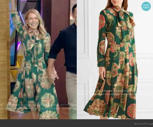 Gucci Pleated printed silk crepe de chine midi dress worn by 67754 on Live with Kelly and Mark