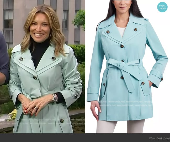 London Fog Single-Breasted Hooded Belted Trench Coat worn by Kit Hoover on Access Hollywood