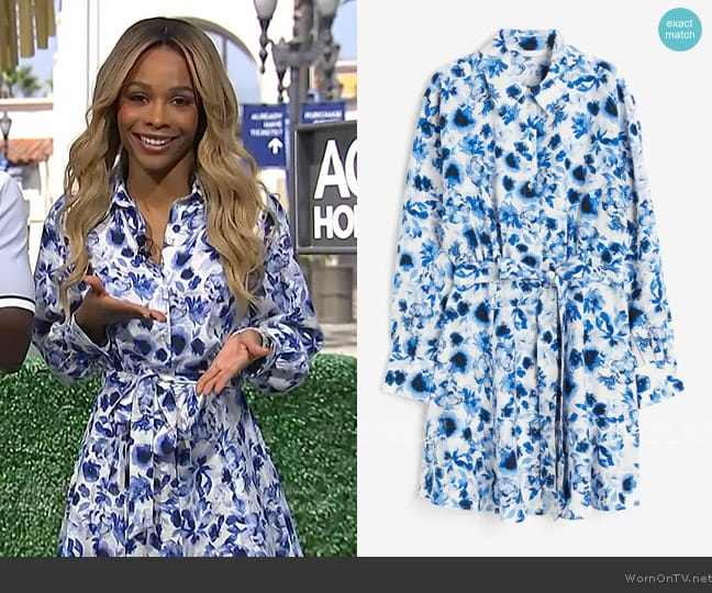 H&M Tie-belt Shirt Dress worn by Zuri Hall on Access Hollywood