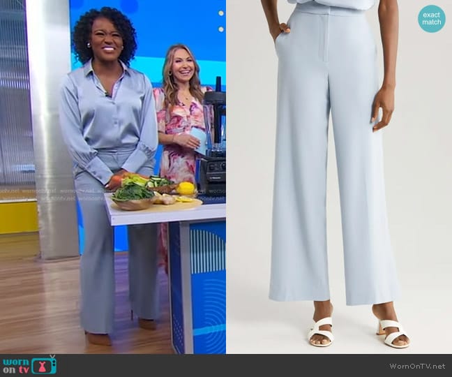 Halogen High Waist Wide Leg Pants in Slate Blue worn by Janai Norman on Good Morning America