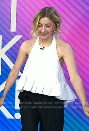 Heidi Gardner’s white ruffle hem top on Today