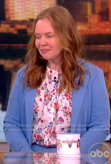 Helen Rebanks’s white floral print blouse on The View