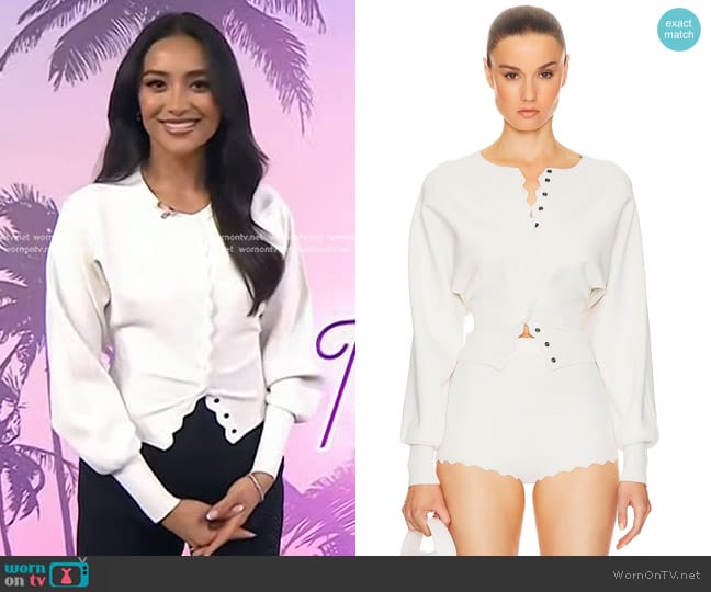 Helsa Elvira Cardigan in Cream worn by Shay Mitchell on Today