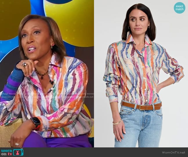 Hinson Wu Halsey Long Sleeve Brushstroke Print Shirt worn by Robin Roberts on Good Morning America