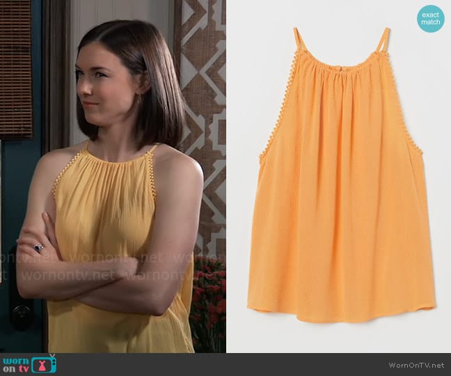 H&M Crinkled Camisole Top in Light Orange worn by Willow Tait (Katelyn MacMullen) on General Hospital