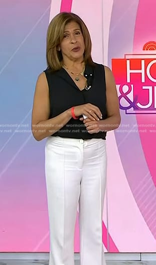 Hoda's black sleeveless top and white pants on Today