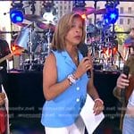 Hoda’s blue vest and white flare pants on Today