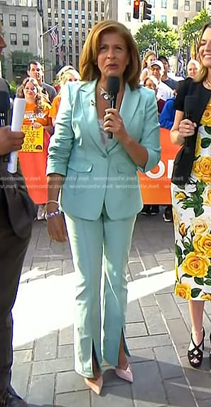 Hoda’s light green blazer and split-hem pants on Today