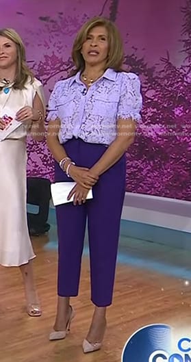 Hoda's lilac lace top and purple pants on Today