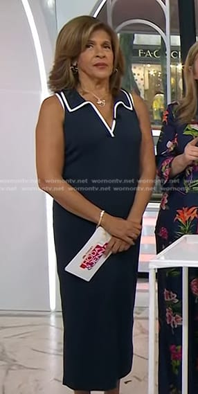 Hoda's navy sleeveless collared dress on Today