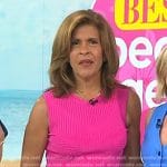 Hoda’s pink ribbed peplum top and white flare pants on Today