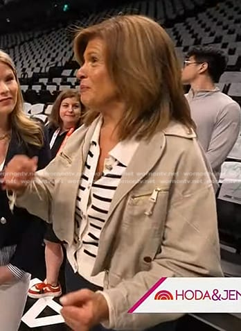 Hoda's striped cardigan and utility jacket on Today