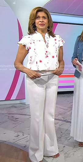 Hoda's white floral top and flare pants on Today