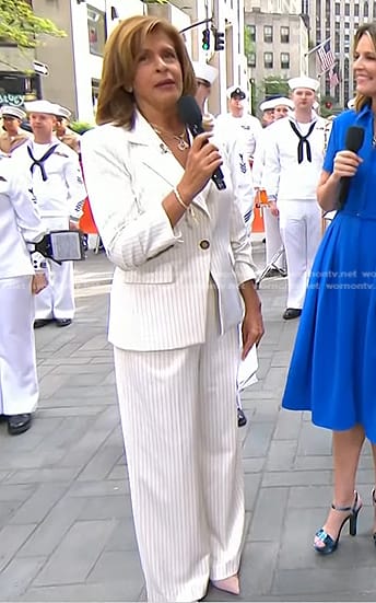 Hoda’s white pinstripe blazer and pant suit on Today