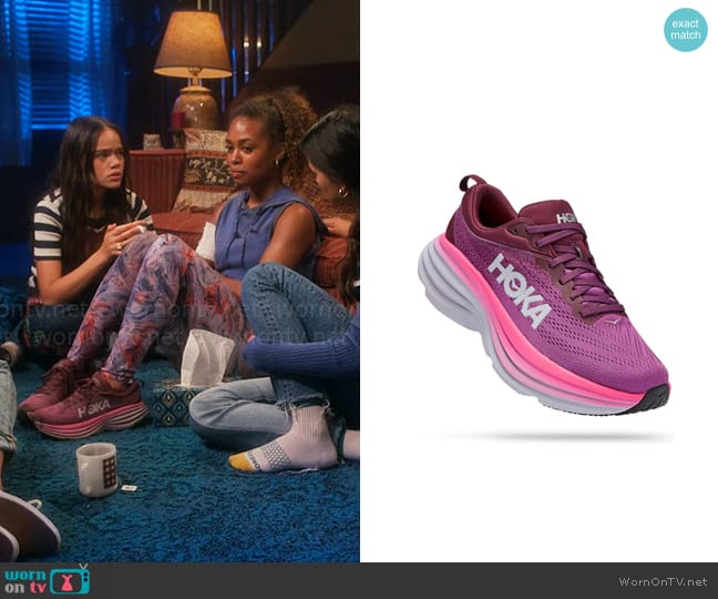 Hoka Bondi 8 Sneaker in Beautyberry/Grape Wine worn by Faran Bryant (Zaria) on Pretty Little Liars Original Sin