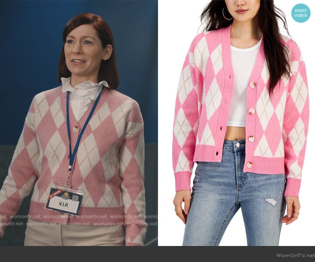 Hooked Up By Iot Juniors Metallic Argyle V-Neck Cardigan worn by Elsbeth Tascioni (Carrie Preston) on Elsbeth