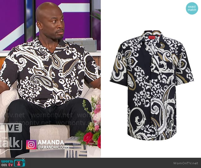 Hugo Boss Relaxed-fit shirt in paisley-print canvas worn by Akbar Gbajabiamila on The Talk