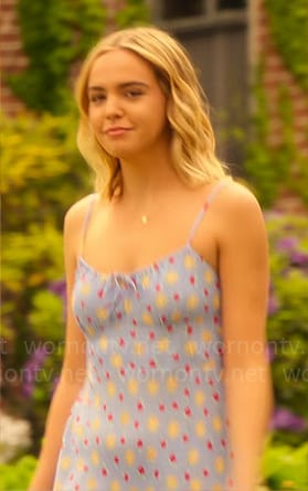 Imogen's blue floral slip dress on Pretty Little Liars Original Sin