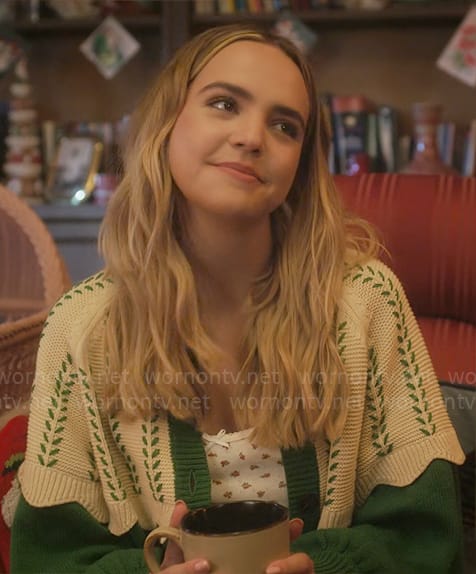 Imogen's green emboidered cardigan on Pretty Little Liars Original Sin