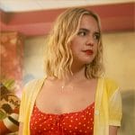 Imogen’s red polka dot dress and yellow cropped cardigan on Pretty Little Liars Original Sin