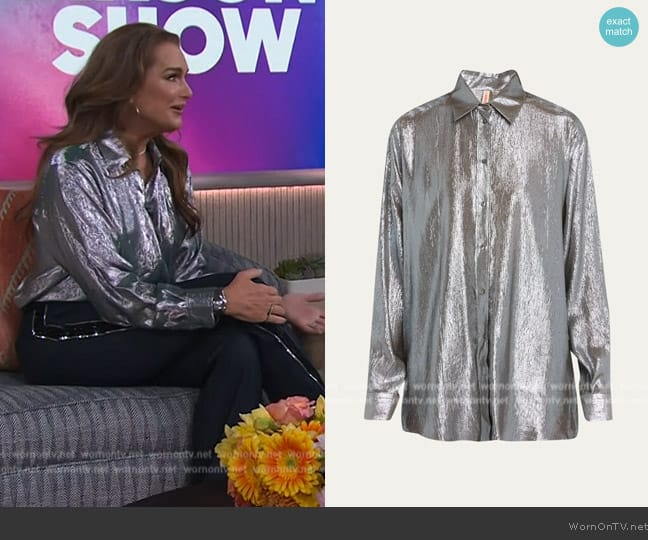 Indress Metallic Lurex-Voile Shirt worn by Brooke Shields on The Kelly Clarkson Show