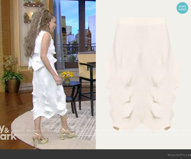 Issey Miyake Linkage 3-D Knit Midi Skirt worn by Sunny Hostin on Live with Kelly and Mark