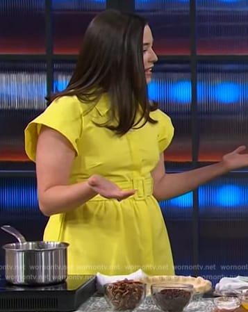 Ivy Odom's yellow belted dress on The Kelly Clarkson Show