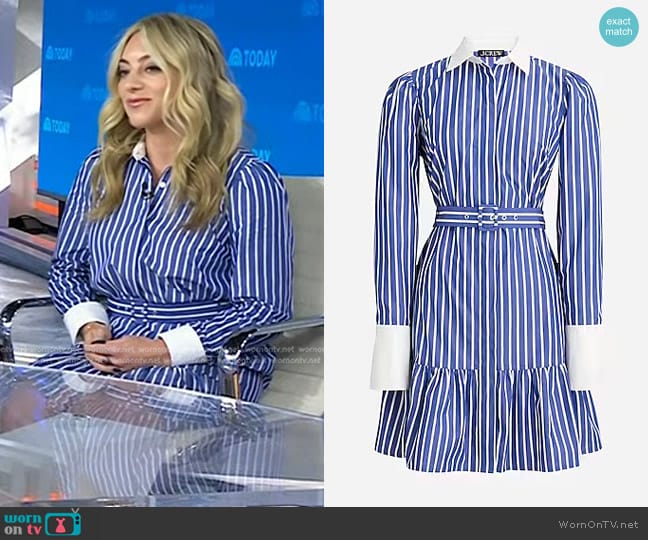 J. Crew Tiered Shirtdress in Cotton Poplin Harbor View worn by Samantha Peszek on Today