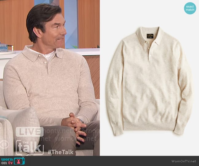 J. Crew Cashmere collared sweater-polo in Hthr Birch worn by Jerry O'Connell on The Talk