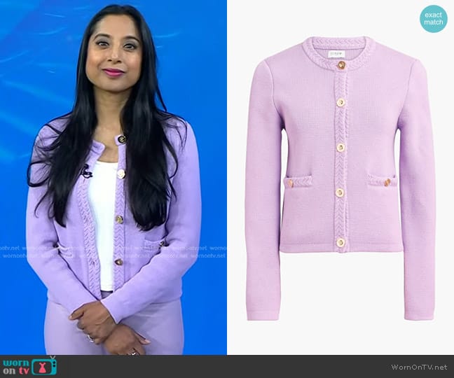 J. Crew Cotton Lady Jacket Cardigan Sweater in Dried Lavender worn by Dr. Roshini Rajapaksa on Today