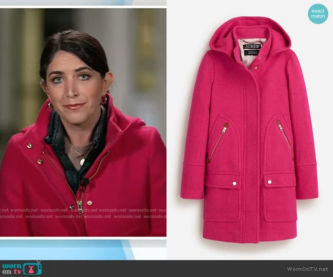 J. Crew New Chateau Parka in Italian Stadium-cloth Heather Begonia worn by Liz Kreutz on Today