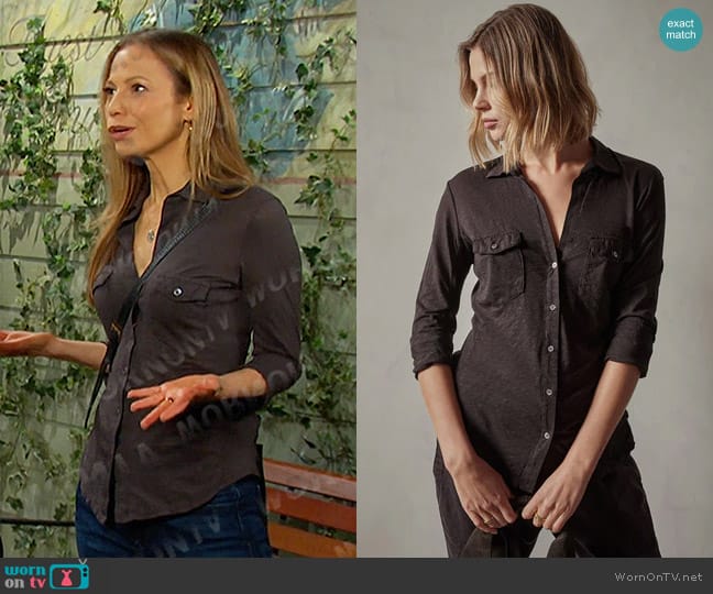 James Perse Sheer Slub Side Panel Shirt in Kona worn by Ava Vitali (Tamara Braun ) on Days of our Lives