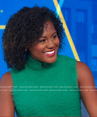 Janai’s green fuzzy sleeveless top on Good Morning America