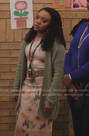 Janine’s floral print midi dress on Abbott Elementary