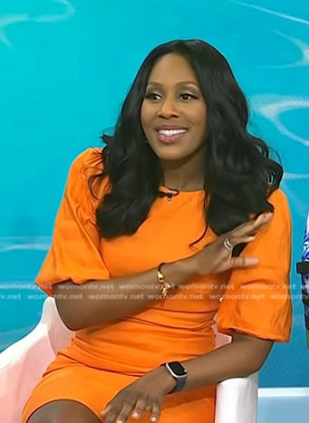 Dr. Jen Caudle's orange puff sleeve sheath dress on Today