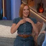 Jen Psaki’s denim maxi dress on The Kelly Clarkson Show