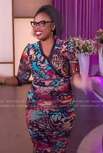 Jennifer's butterfly print wrap dress on The Jennifer Hudson Show