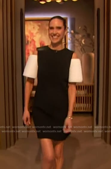 Jennifer Connelly’s black cold shoulder dress on The Drew Barrymore Show