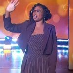 Jennifer’s brown pinstripe jumpsuit on The Jennifer Hudson Show