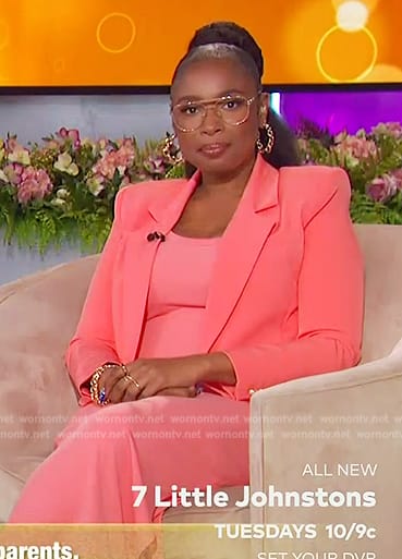 Jennifer's coral dress and cropped blazer on The Jennifer Hudson Show