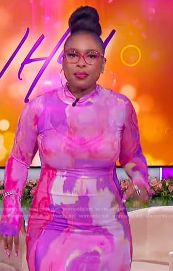 Jennifer's pink tie dye mesh dress on The Jennifer Hudson Show