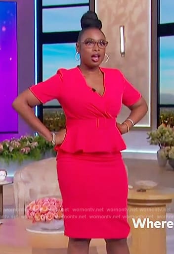 Jennifer's red belted peplum dress on The Jennifer Hudson Show