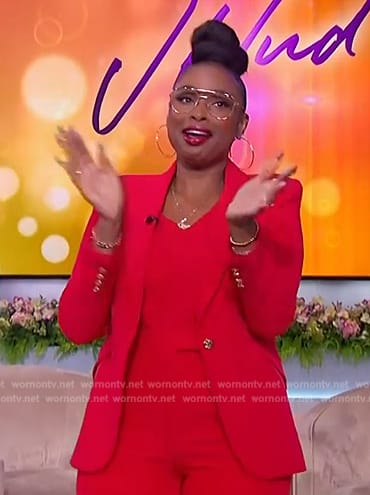 Jennifer’s red blazer and wide leg pants on The Jennifer Hudson Show