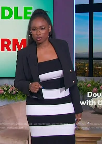 Jennifer’s striped dress and cropped blazer on The Jennifer Hudson Show