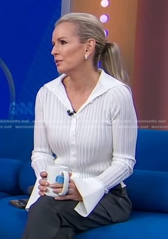 Jennifer's white ribbed button down knit top on Good Morning America