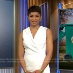 Jericka’s white sleeveless surplice dress on CBS Evening News