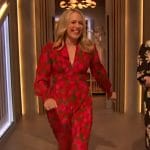 Jessica St. Clair’s red floral print dress on The Drew Barrymore Show