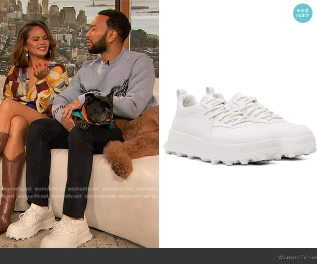 Jil Sander White Orb Sneakers worn by John Legend on The Drew Barrymore Show