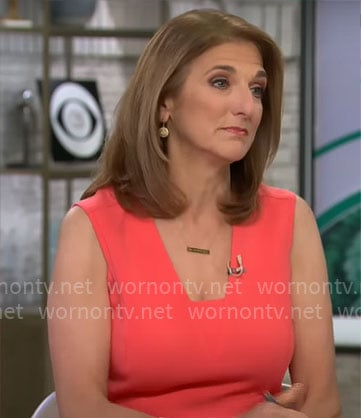 Jill Schlesinger's coral v-neck dress on CBS Mornings